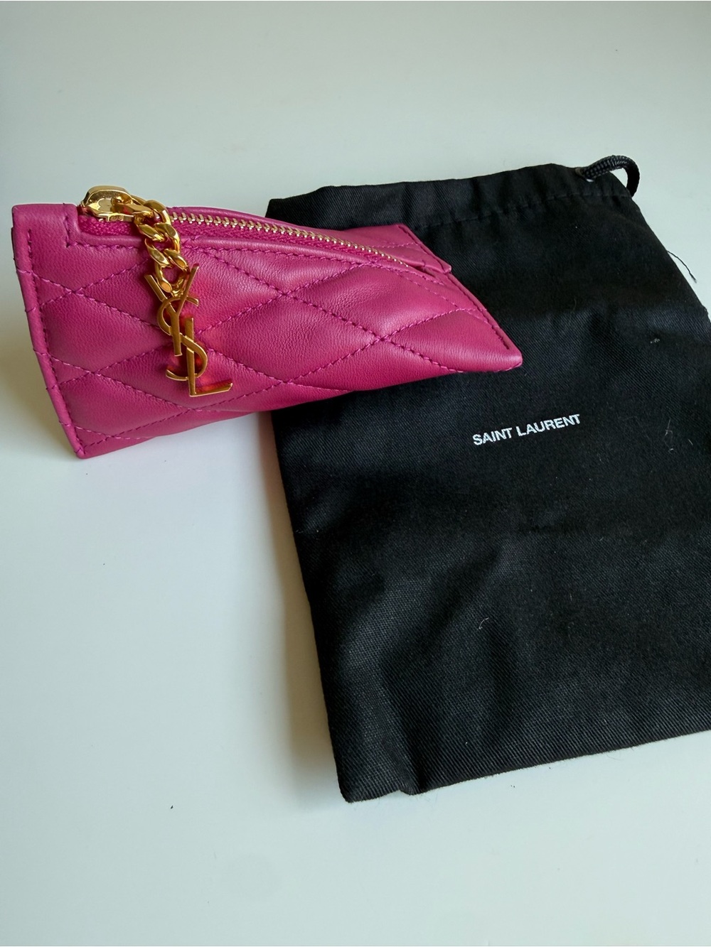 Saint Laurent Fuchsia Quilted Leather Coin Pouch Keychain - Picture 2 of 6